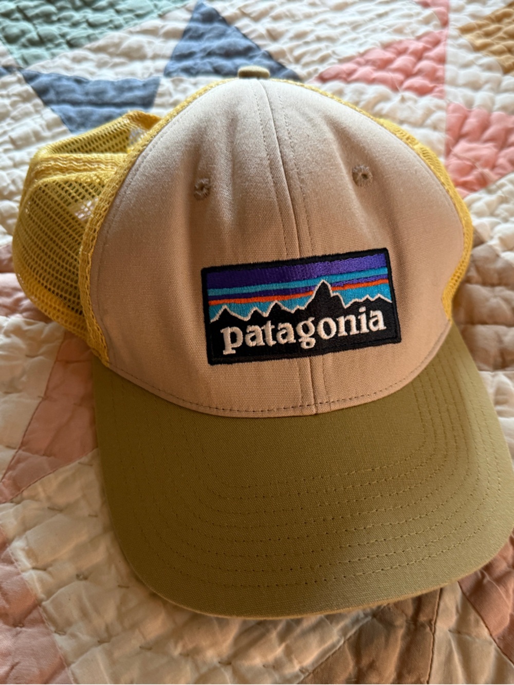 Patagonia Yellow and Cream Mesh Trucker Hat